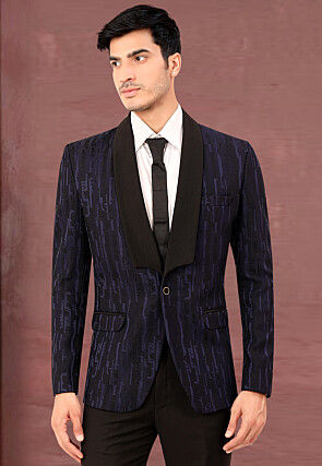 Woven Terry Rayon Jacquard Blazer in Navy Blue