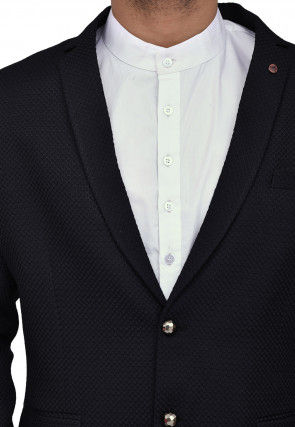 Woven Terry Rayon Jacquard Blazer with Pant in Black