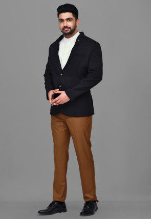 Woven Terry Rayon Jacquard Blazer with Pant in Black