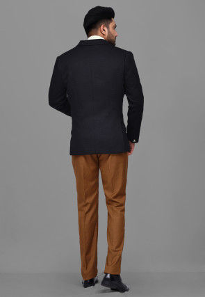 Woven Terry Rayon Jacquard Blazer with Pant in Black