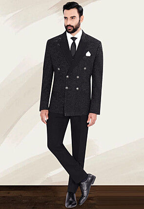 Woven Terry Rayon Jacquard Suit Set in Black
