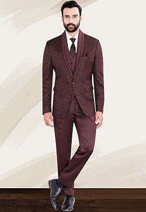 Woven Terry Rayon Jacquard Suit Set in Maroon