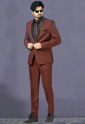 Woven Terry Rayon Jacquard Tuxedo in Brown