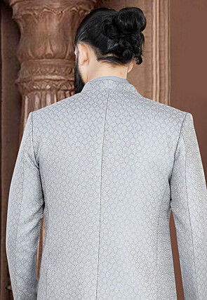 Woven Terry Rayon Jodhpuri Suit in Light Grey