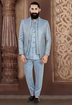 Woven Terry Rayon Jodhpuri Suit in Pastel Blue