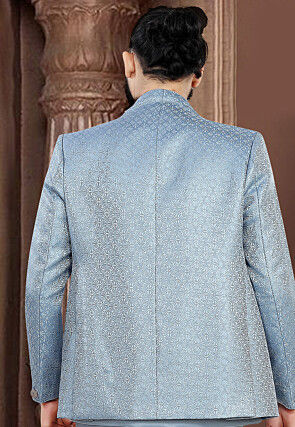 Woven Terry Rayon Jodhpuri Suit in Pastel Blue