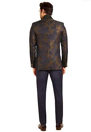 Woven Terry Rayon Jacquard Tuxedo in Navy Blue