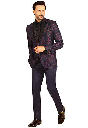 Woven Terry Rayon Jacquard Tuxedo in Purple
