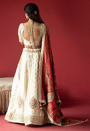 Woven Tissue Jacquard Lehenga in Off White