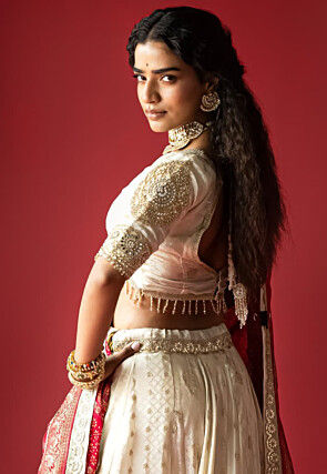 Woven Tissue Jacquard Lehenga in Off White