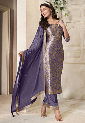 Woven Tissue Jacquard Pakistani Suit in Dusty Purple