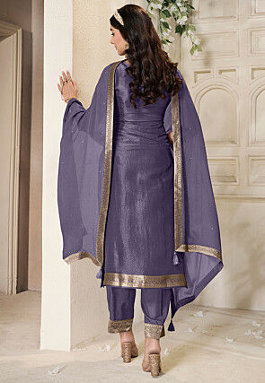 Woven Tissue Jacquard Pakistani Suit in Dusty Purple