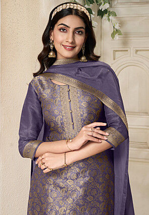 Woven Tissue Jacquard Pakistani Suit in Dusty Purple