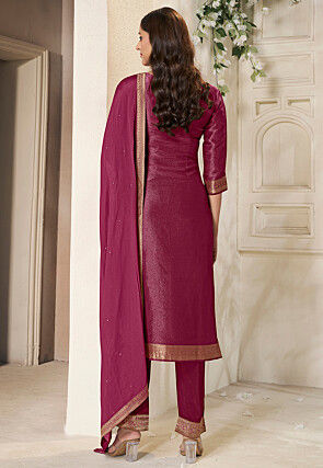 Woven Tissue Jacquard Pakistani Suit in Magenta