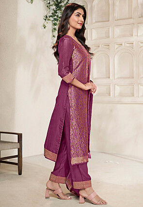 Woven Tissue Jacquard Pakistani Suit in Purple