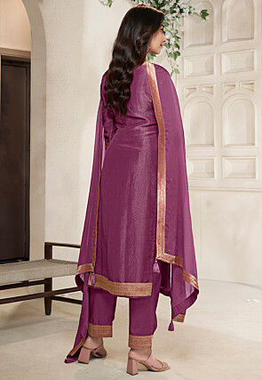 Woven Tissue Jacquard Pakistani Suit in Purple