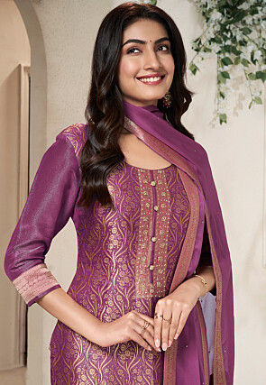 Woven Tissue Jacquard Pakistani Suit in Purple