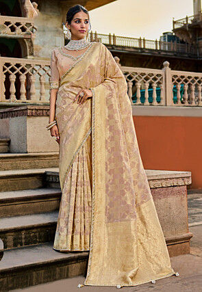 Woven Tissue Jacquard Saree in Light Peach