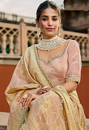 Woven Tissue Jacquard Saree in Light Peach