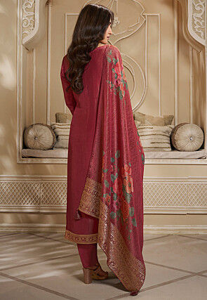 Woven Tissue Pakistani Suit in Old Rose