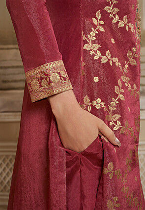 Woven Tissue Pakistani Suit in Old Rose