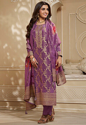 Woven Tissue Pakistani Suit in Purple