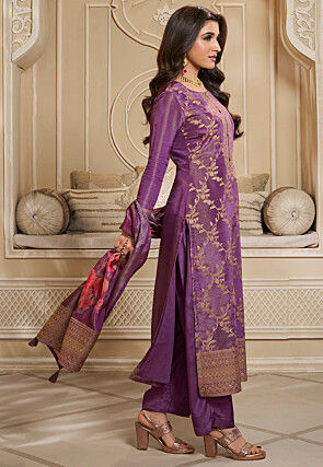 Woven Tissue Pakistani Suit in Purple
