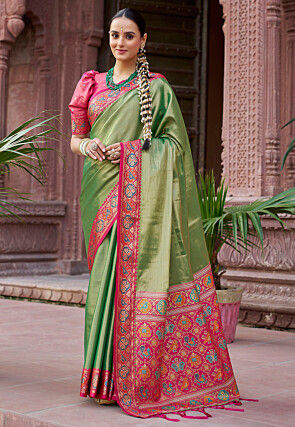 Woven Tissue Saree in Green