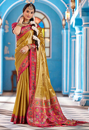 Woven Tissue Saree in Mustard
