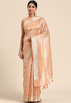 Woven Tissue Saree in Peach