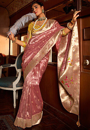 Woven Tissue Saree in Peach