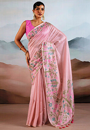 Woven Tissue Saree in Pink