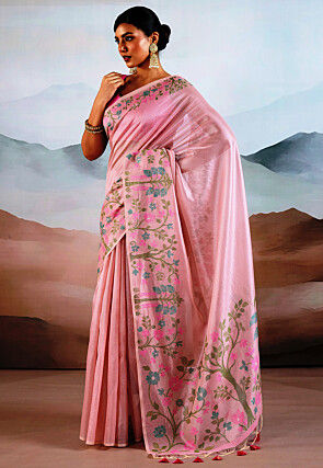 Woven Tissue Saree in Pink