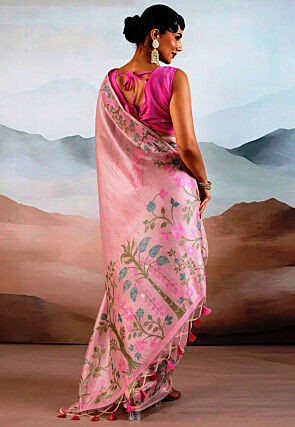 Woven Tissue Saree in Pink