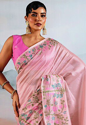 Woven Tissue Saree in Pink