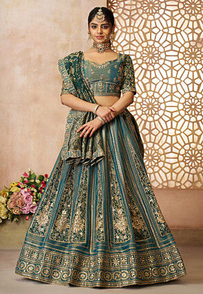Woven Tissue Silk Lehenga in Blue