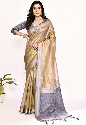 Woven Tissue Silk Saree in Beige