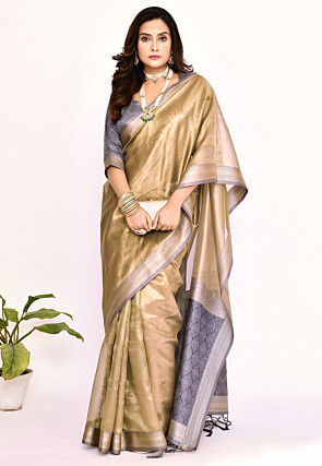 Woven Tissue Silk Saree in Beige