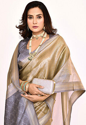 Woven Tissue Silk Saree in Beige
