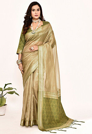 Woven Tissue Silk Saree in Beige