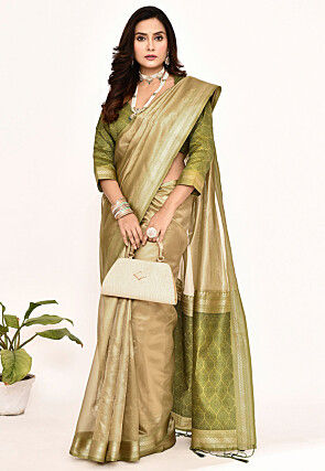 Woven Tissue Silk Saree in Beige