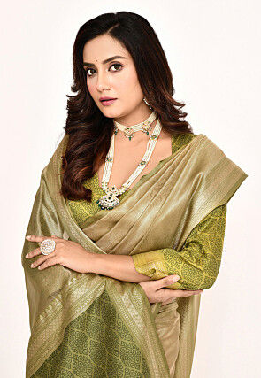 Woven Tissue Silk Saree in Beige