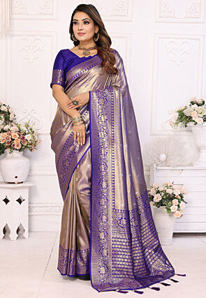 Woven Tissue Silk Saree in Beige