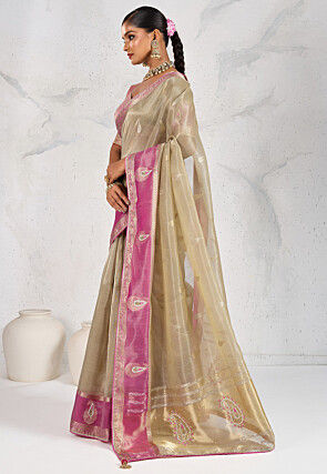 Woven Tissue Silk Saree in Beige