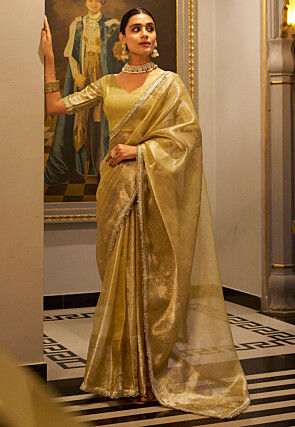 Woven Tissue Silk Saree in Beige
