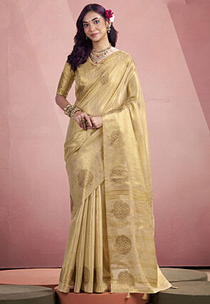 Woven Tissue Silk Saree in Beige