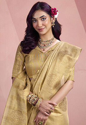 Woven Tissue Silk Saree in Beige