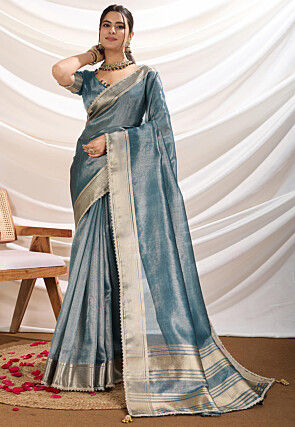 Woven Tissue Silk Saree in Blue