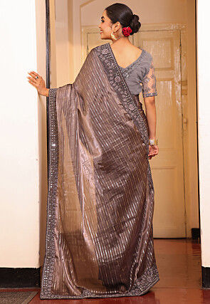 Woven Tissue Silk Saree in Brown