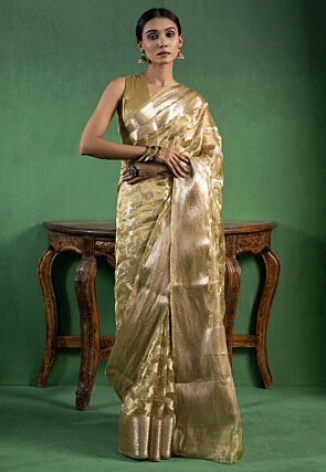 Woven Tissue Silk Saree in Dusty Green